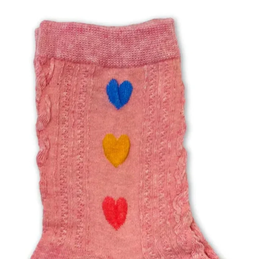 NWT Playful Hearts Pink Ribbed Crew Socks